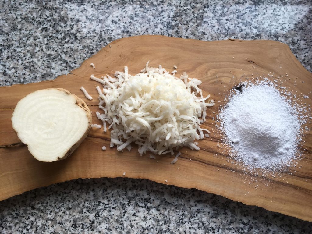 Zuckerrübe ganz - geraspelt - Puderzucker im Vergleich